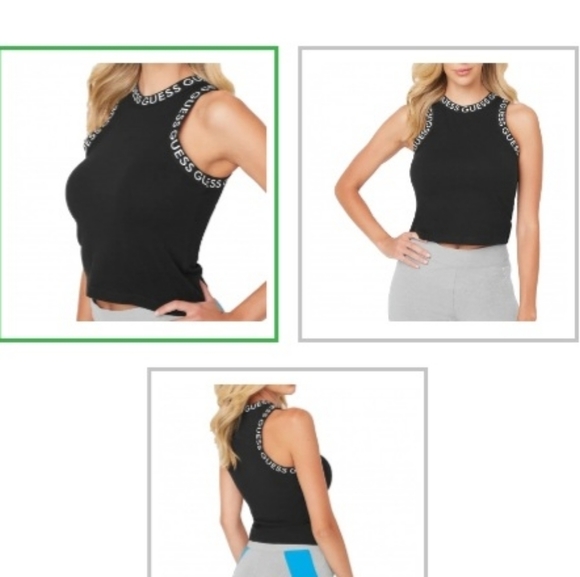 Women's Guess Logo Black and White Cropped Top. SIZE LARGE. - Picture 2 of 11